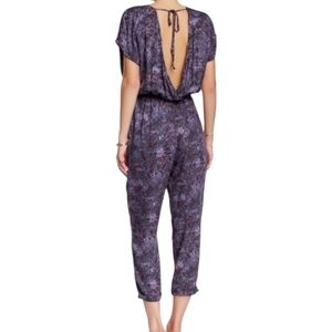 Free People "Night Combo" NWT Purple Plunge neck Waist Ties Jumpsuit Women's SM